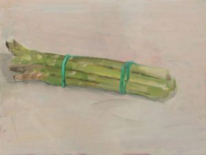 ANNA BJERGER, Asparagus (bunch), 2023. Olja på aluminium, 30x40 cm.